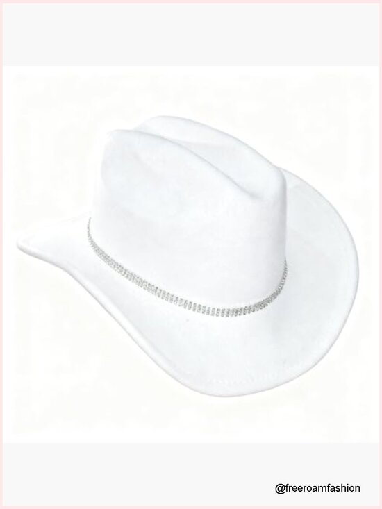 Rhinestone Cowgirl Hat Wide Brim Bling Fringe Diamond Band Adjustable Polyester main image 5